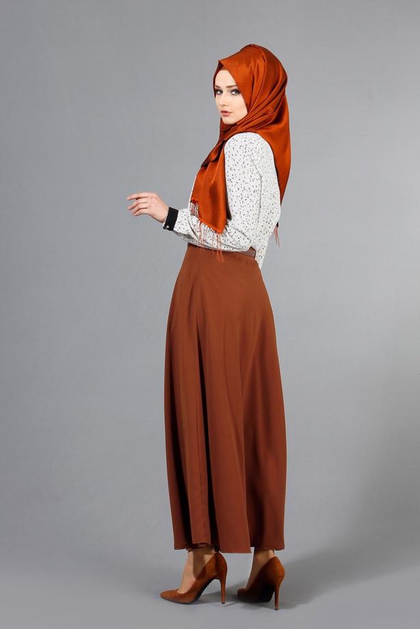 Vêtements hijab  T 1505 Hazalgül Kloş Kemerli Etek - TRENDTESETTÜR