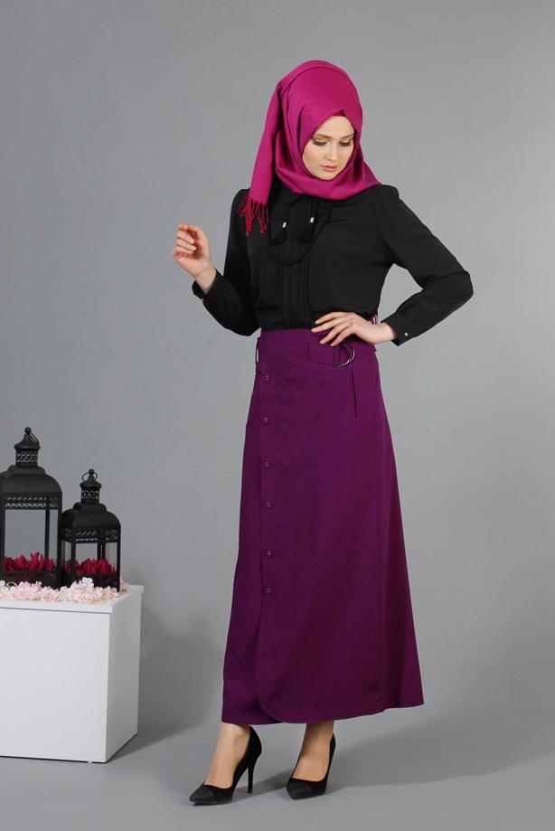 Vêtements hijab  T 1978 Hazalgül Düğme Detaylı Kemerli Etek - TRENDTESETTÜR