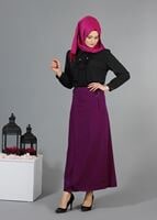 Hijab clothing PURPLE T 1978 Hazalgül Düğme Detaylı Kemerli Etek