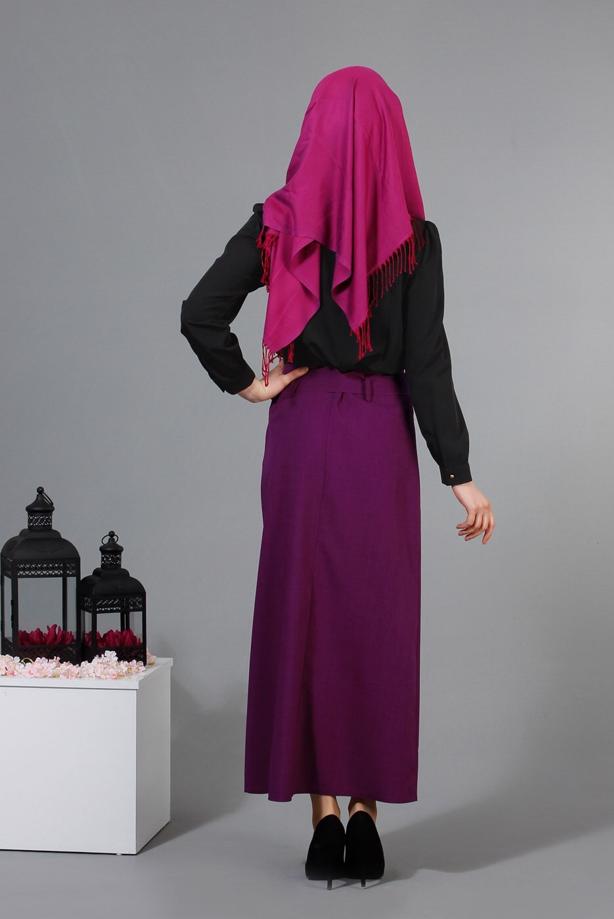 Vêtements hijab  T 1978 Hazalgül Düğme Detaylı Kemerli Etek - TRENDTESETTÜR