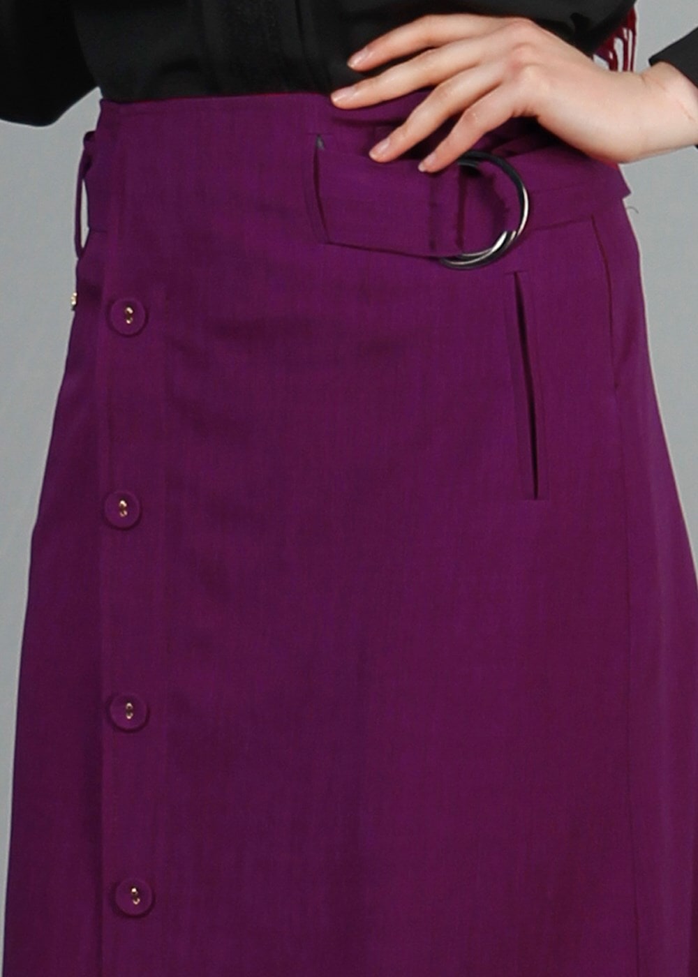 Hijab clothing PURPLE T 1978 Hazalgül Düğme Detaylı Kemerli Etek