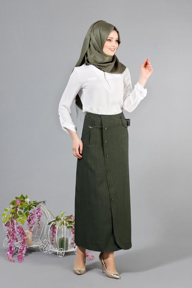 Vêtements hijab  T 1978 Hazalgül Düğme Detaylı Kemerli Etek - TRENDTESETTÜR