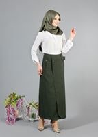 Hijab clothing KHAKI T 1978 Hazalgül Düğme Detaylı Kemerli Etek