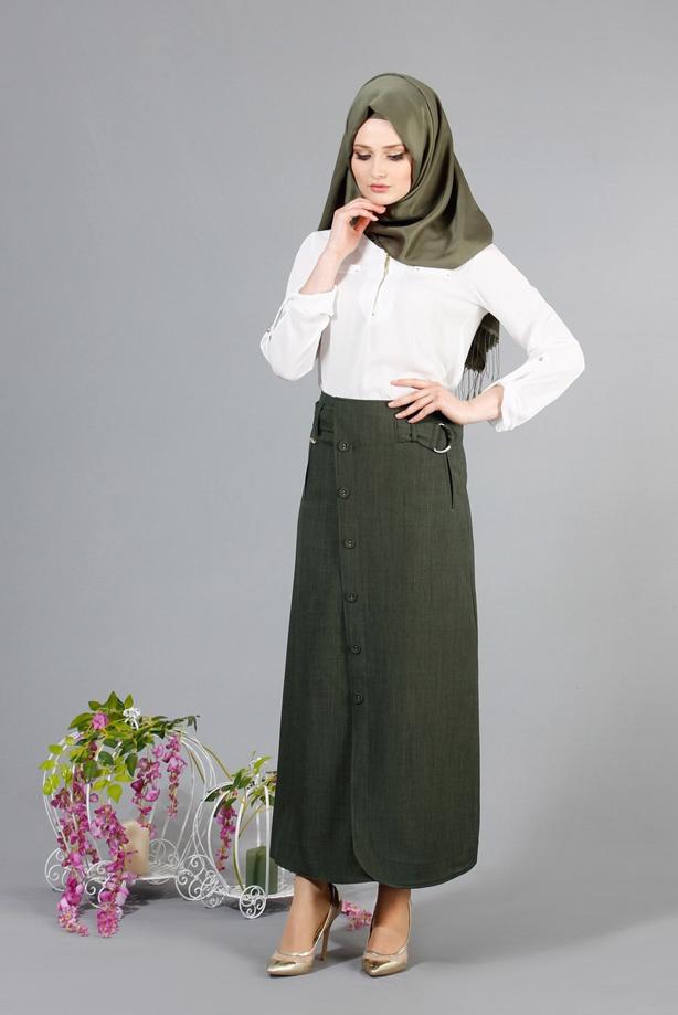 Vêtements hijab  T 1978 Hazalgül Düğme Detaylı Kemerli Etek - TRENDTESETTÜR