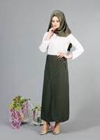 Hijab clothing KHAKI T 1978 Hazalgül Düğme Detaylı Kemerli Etek