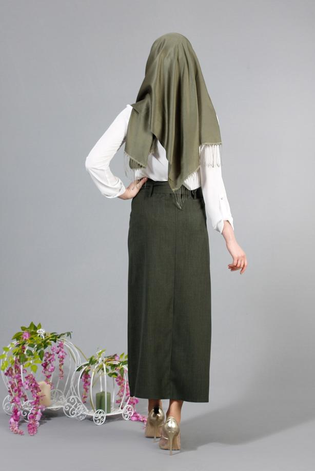 Vêtements hijab  T 1978 Hazalgül Düğme Detaylı Kemerli Etek - TRENDTESETTÜR