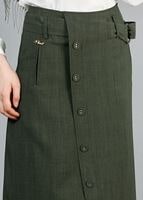 Hijab clothing KHAKI T 1978 Hazalgül Düğme Detaylı Kemerli Etek