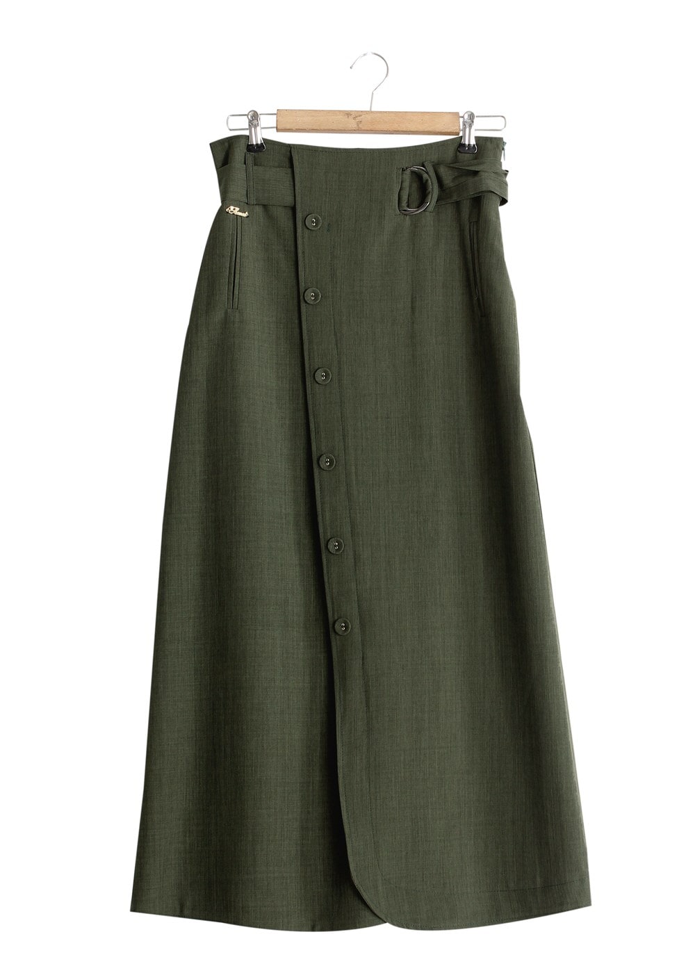 Hijab clothing KHAKI T 1978 Hazalgül Düğme Detaylı Kemerli Etek