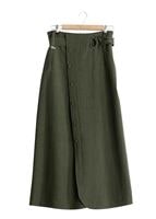 Hijab clothing KHAKI T 1978 Hazalgül Düğme Detaylı Kemerli Etek