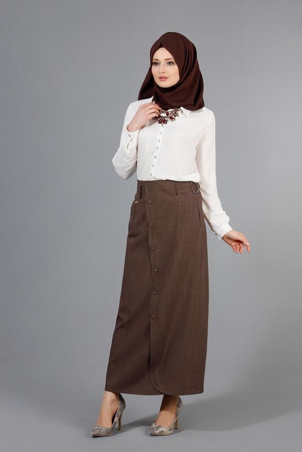 Vêtements hijab  T 1978 Hazalgül Düğme Detaylı Kemerli Etek - TRENDTESETTÜR