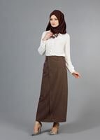 Vêtements hijab BRUN T 1978 Hazalgül Düğme Detaylı Kemerli Etek