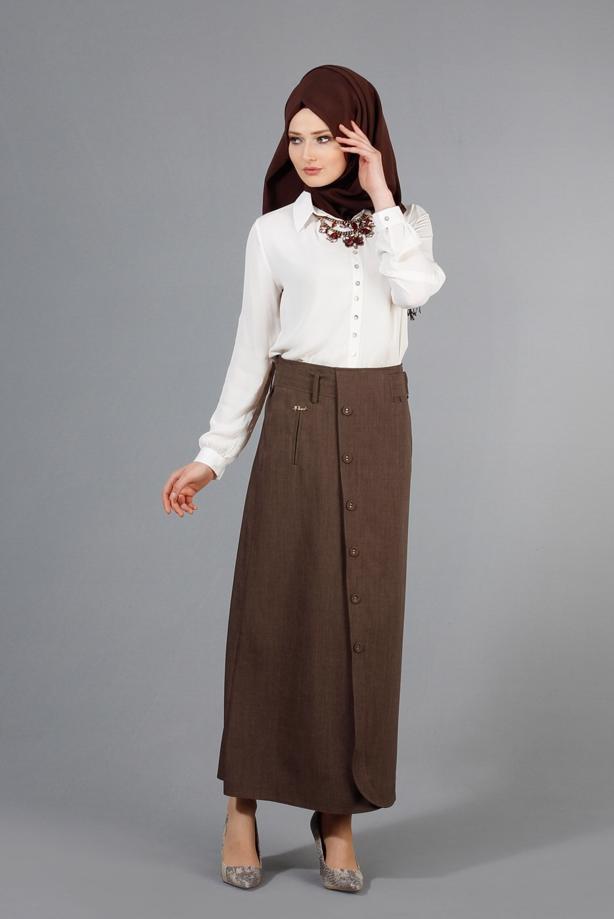 Vêtements hijab  T 1978 Hazalgül Düğme Detaylı Kemerli Etek - TRENDTESETTÜR