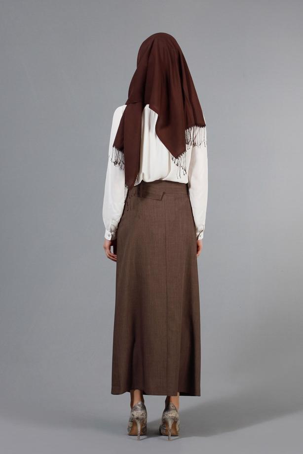 Vêtements hijab  T 1978 Hazalgül Düğme Detaylı Kemerli Etek - TRENDTESETTÜR