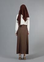 Vêtements hijab BRUN T 1978 Hazalgül Düğme Detaylı Kemerli Etek