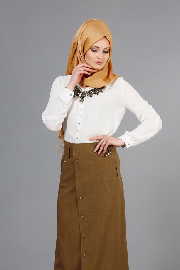 Vêtements hijab  T 1978 Hazalgül Düğme Detaylı Kemerli Etek - TRENDTESETTÜR