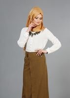 Hijab clothing YELLOW T 1978 Hazalgül Düğme Detaylı Kemerli Etek