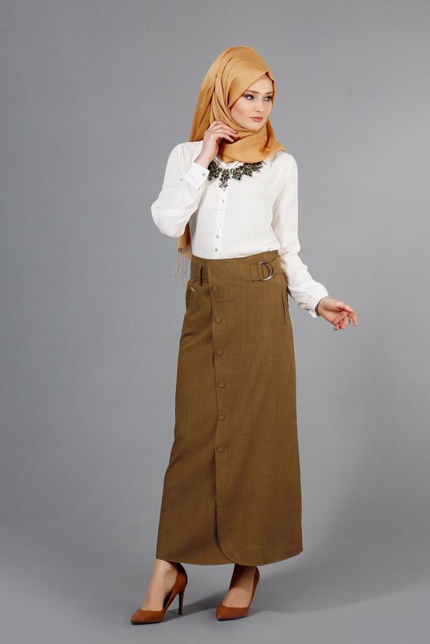 Vêtements hijab  T 1978 Hazalgül Düğme Detaylı Kemerli Etek - TRENDTESETTÜR