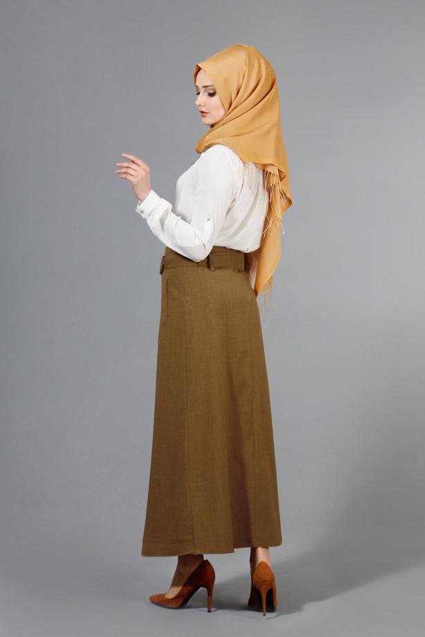 Vêtements hijab  T 1978 Hazalgül Düğme Detaylı Kemerli Etek - TRENDTESETTÜR