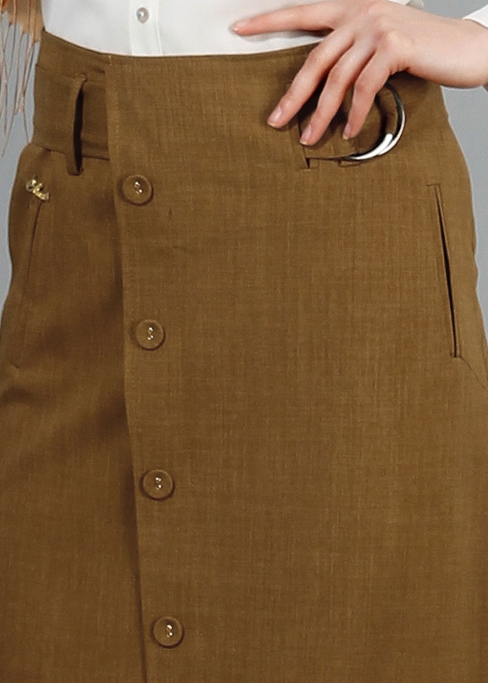 Hijab clothing YELLOW T 1978 Hazalgül Düğme Detaylı Kemerli Etek