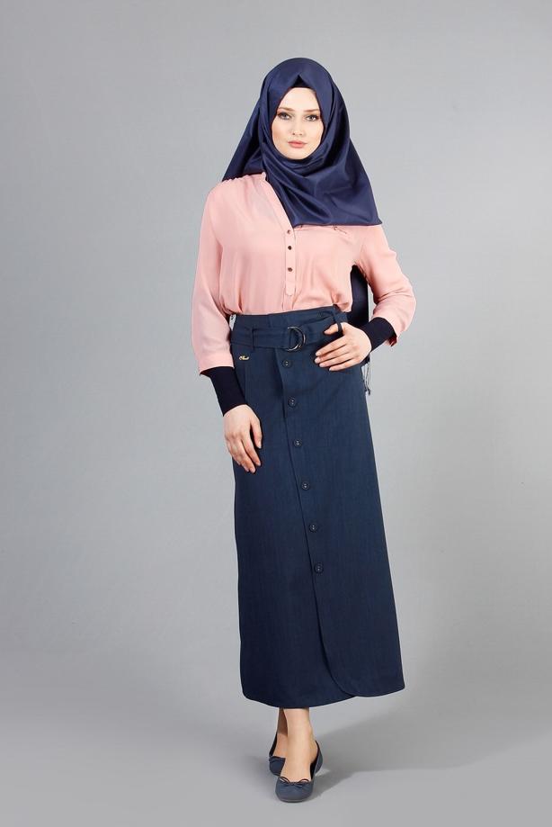 Vêtements hijab  T 1978 Hazalgül Düğme Detaylı Kemerli Etek - TRENDTESETTÜR