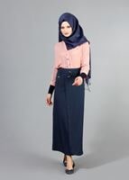 Vêtements hijab BLEU MARINE T 1978 Hazalgül Düğme Detaylı Kemerli Etek
