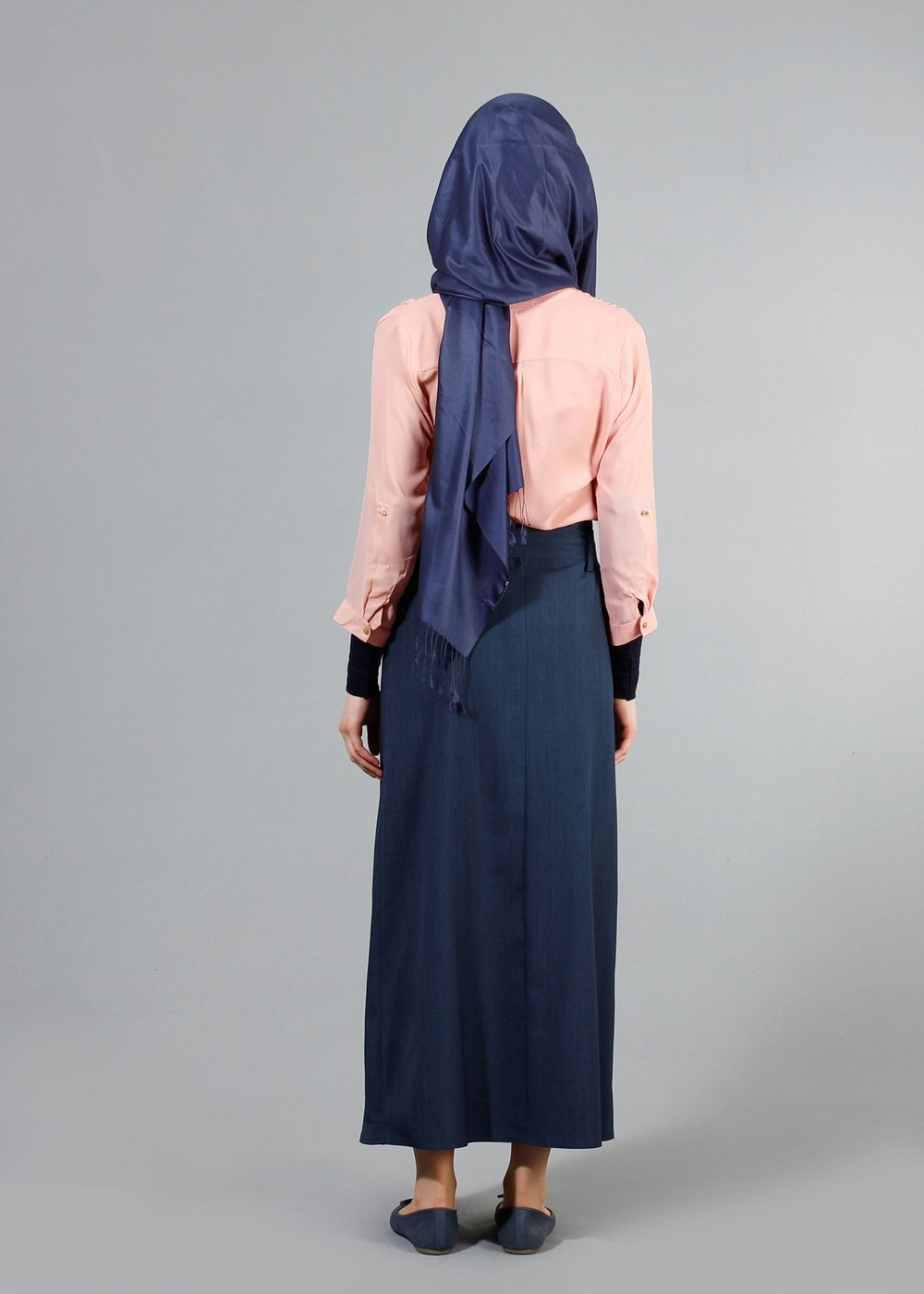 Vêtements hijab BLEU MARINE T 1978 Hazalgül Düğme Detaylı Kemerli Etek