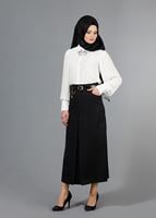 Hijab clothing BLACK T 3523 Hazalgül Kendinden Desenli  Kemerli Etek