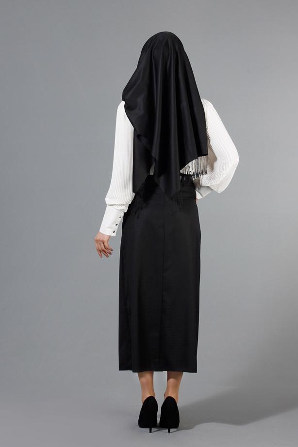 Vêtements hijab  T 3523 Hazalgül Kendinden Desenli  Kemerli Etek - TRENDTESETTÜR