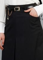 Hijab clothing BLACK T 3523 Hazalgül Kendinden Desenli  Kemerli Etek