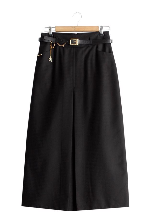 Vêtements hijab  T 3523 Hazalgül Kendinden Desenli  Kemerli Etek - TRENDTESETTÜR