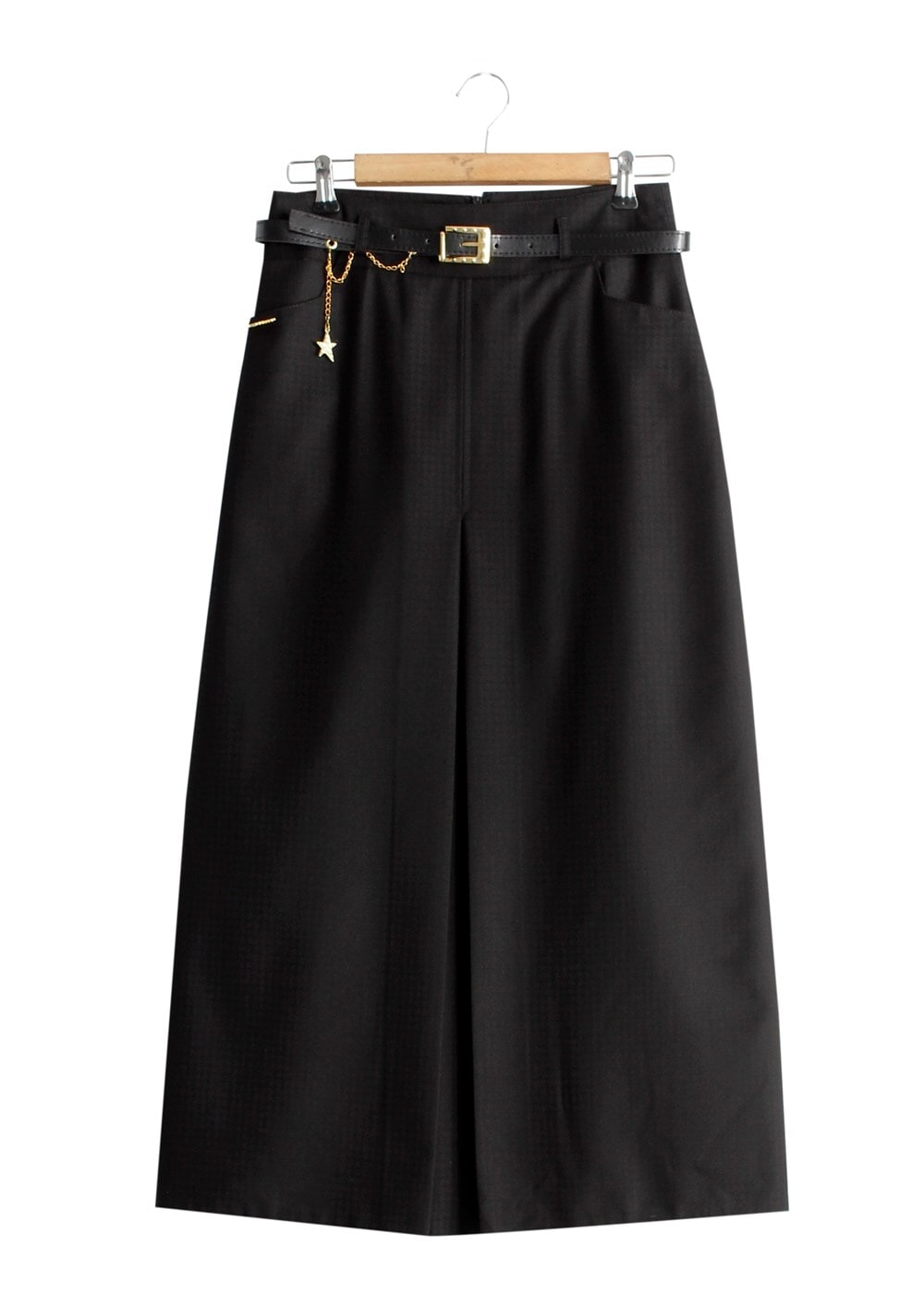 Hijab clothing BLACK T 3523 Hazalgül Kendinden Desenli  Kemerli Etek