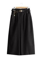 Hijab clothing BLACK T 3523 Hazalgül Kendinden Desenli  Kemerli Etek