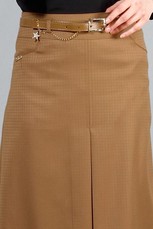 Vêtements hijab  T 3523 Hazalgül Kendinden Desenli  Kemerli Etek - TRENDTESETTÜR