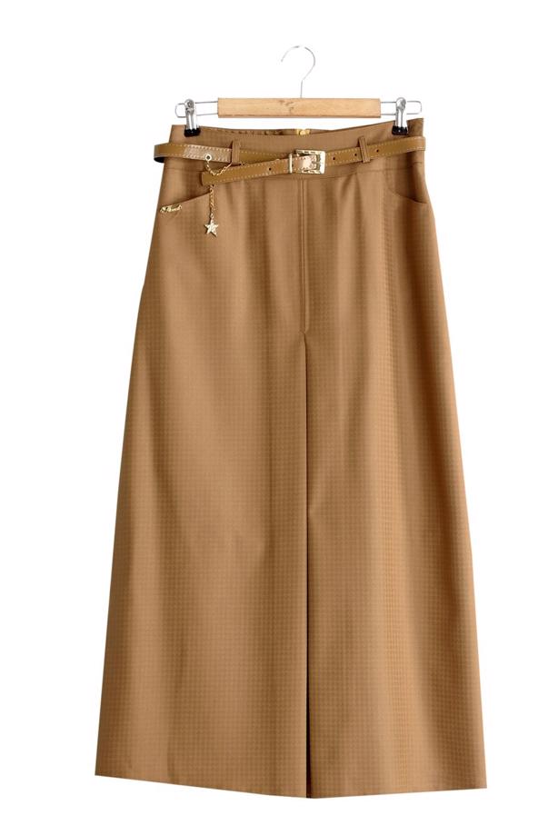 Vêtements hijab  T 3523 Hazalgül Kendinden Desenli  Kemerli Etek - TRENDTESETTÜR