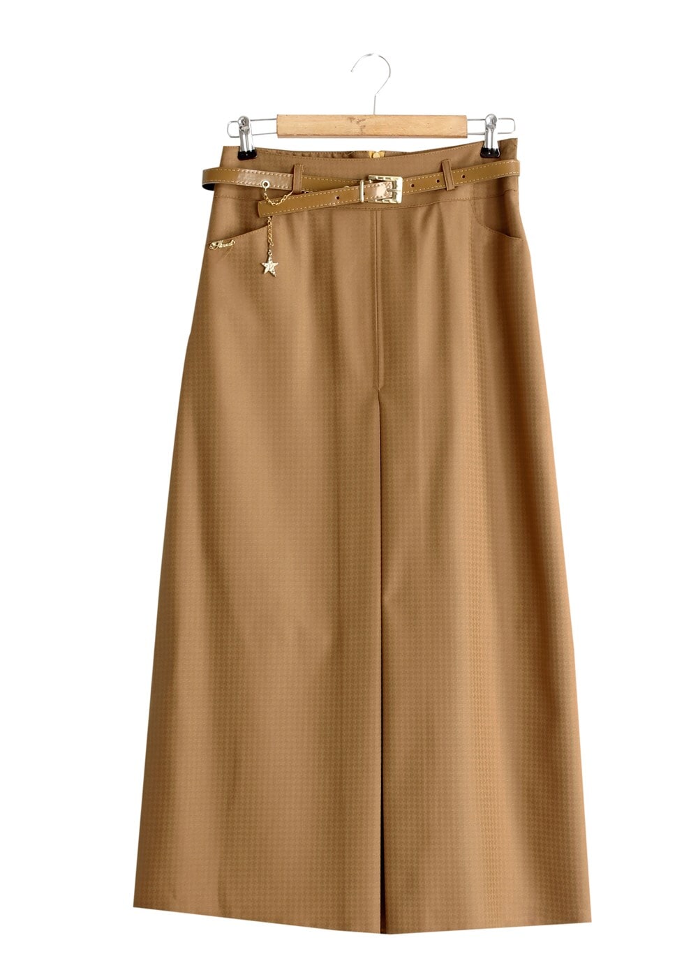 Hijab clothing ORANGE T 3523 Hazalgül Kendinden Desenli  Kemerli Etek