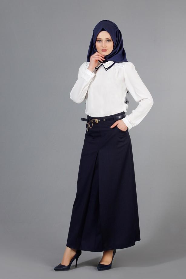 Vêtements hijab  T 3523 Hazalgül Kendinden Desenli  Kemerli Etek - TRENDTESETTÜR