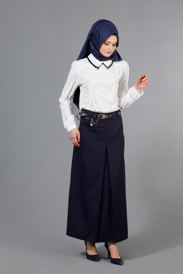 Vêtements hijab  T 3523 Hazalgül Kendinden Desenli  Kemerli Etek - TRENDTESETTÜR