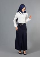 Vêtements hijab BLEU MARINE T 3523 Hazalgül Kendinden Desenli  Kemerli Etek