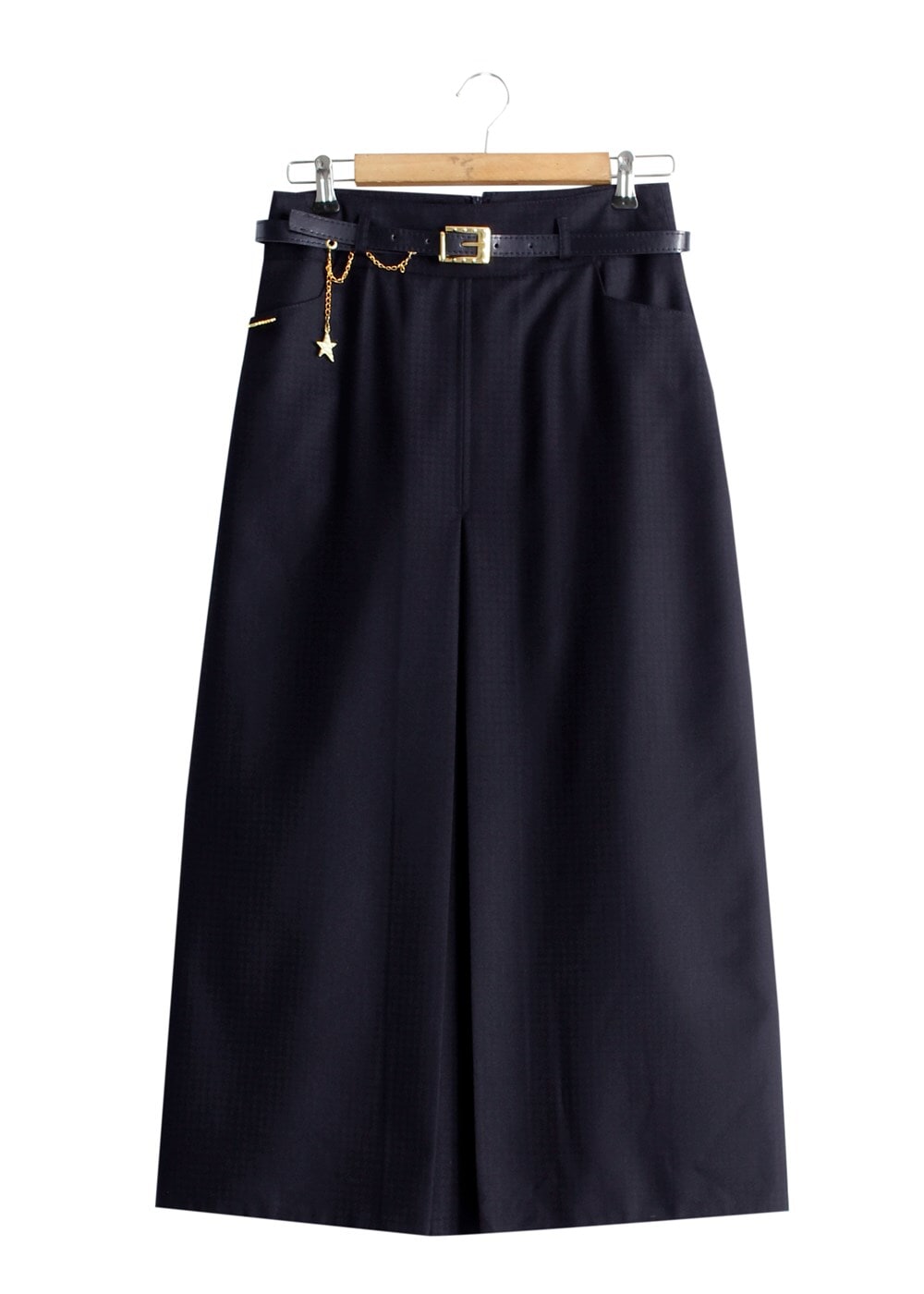 Vêtements hijab BLEU MARINE T 3523 Hazalgül Kendinden Desenli  Kemerli Etek