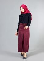 Hijab clothing PURPLE T 3523 Hazalgül Kendinden Desenli  Kemerli Etek
