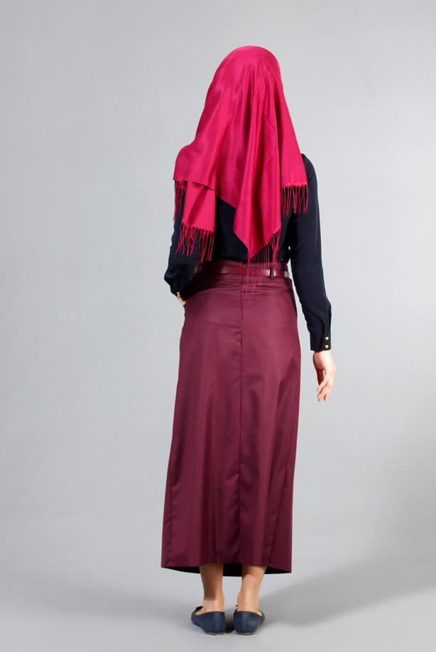 Vêtements hijab  T 3523 Hazalgül Kendinden Desenli  Kemerli Etek - TRENDTESETTÜR