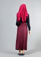 Hijab clothing PURPLE T 3523 Hazalgül Kendinden Desenli  Kemerli Etek