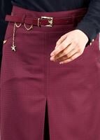 Hijab clothing PURPLE T 3523 Hazalgül Kendinden Desenli  Kemerli Etek