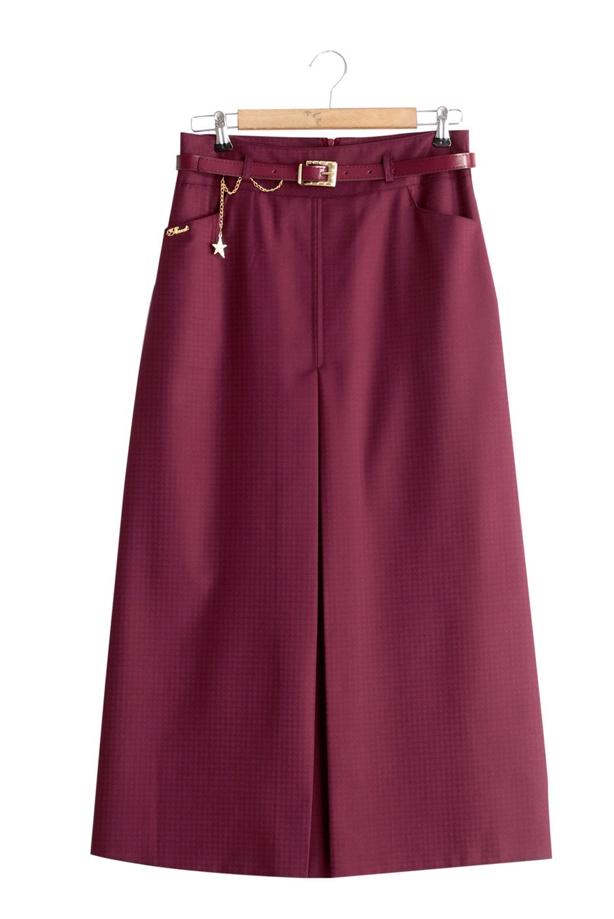 Vêtements hijab  T 3523 Hazalgül Kendinden Desenli  Kemerli Etek - TRENDTESETTÜR