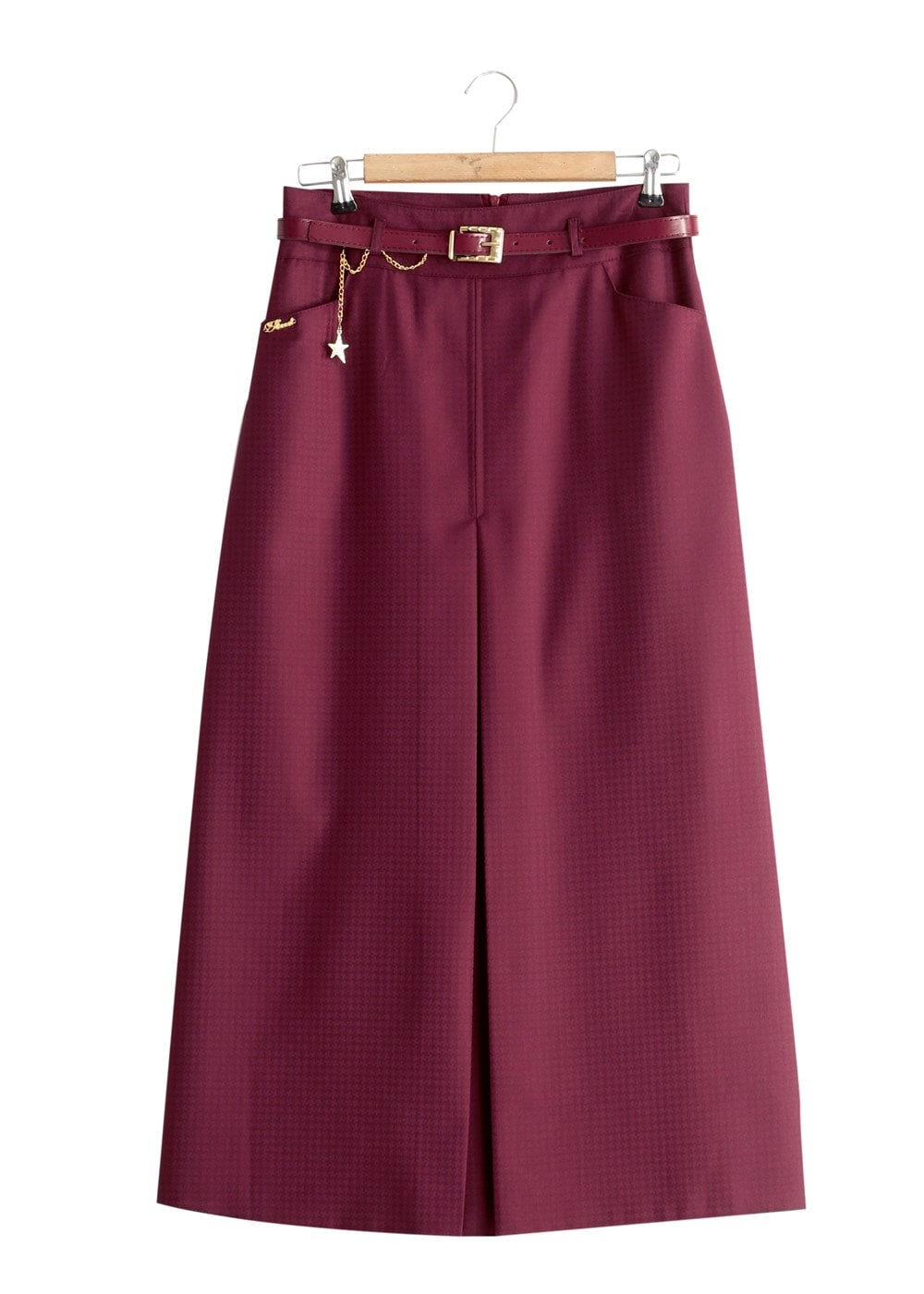 Hijab clothing PURPLE T 3523 Hazalgül Kendinden Desenli  Kemerli Etek