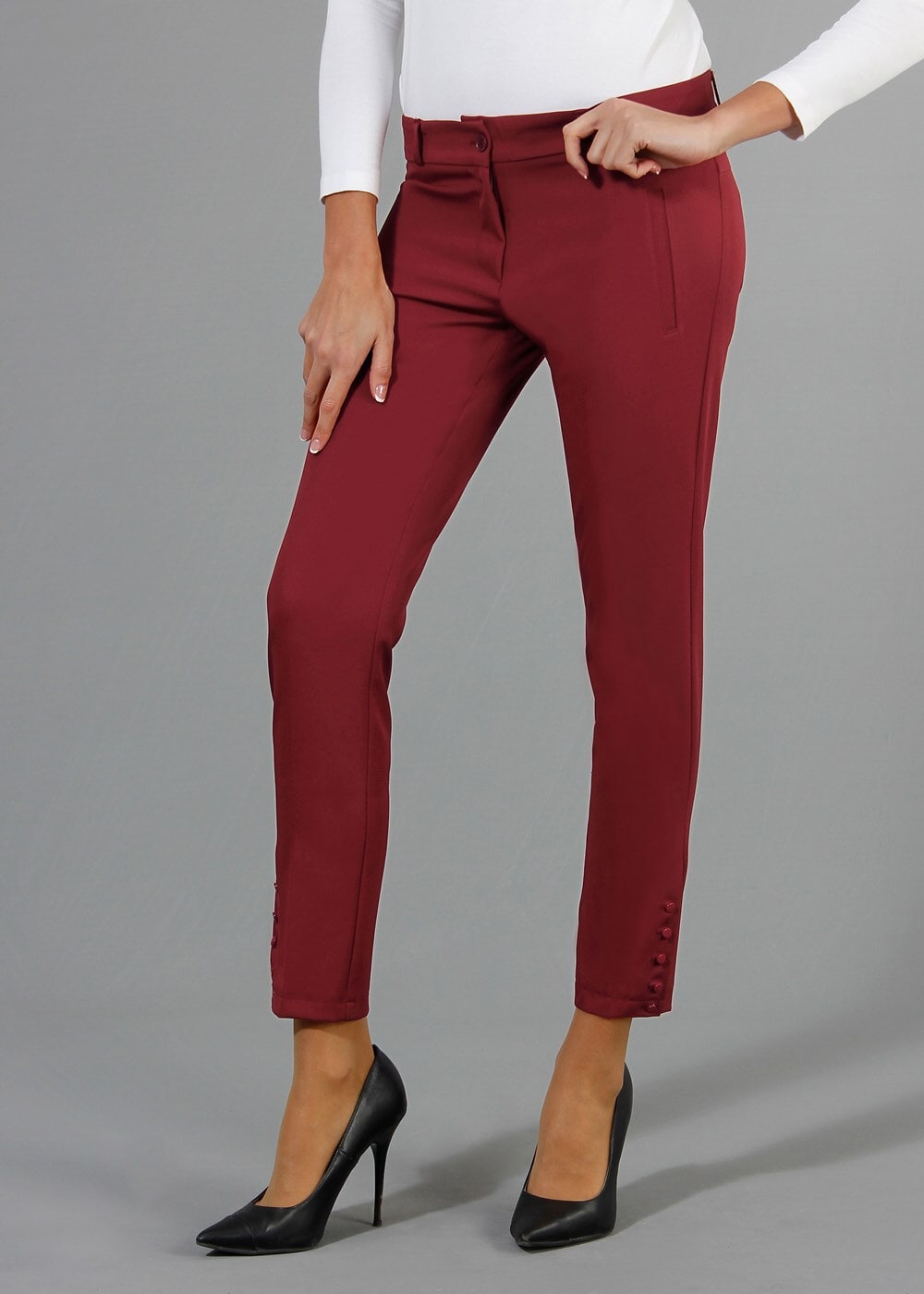 Vêtements hijab ROUGE BORDEAUX T 1276 Kaside Paça Kısmı Düğmeli Pantolon