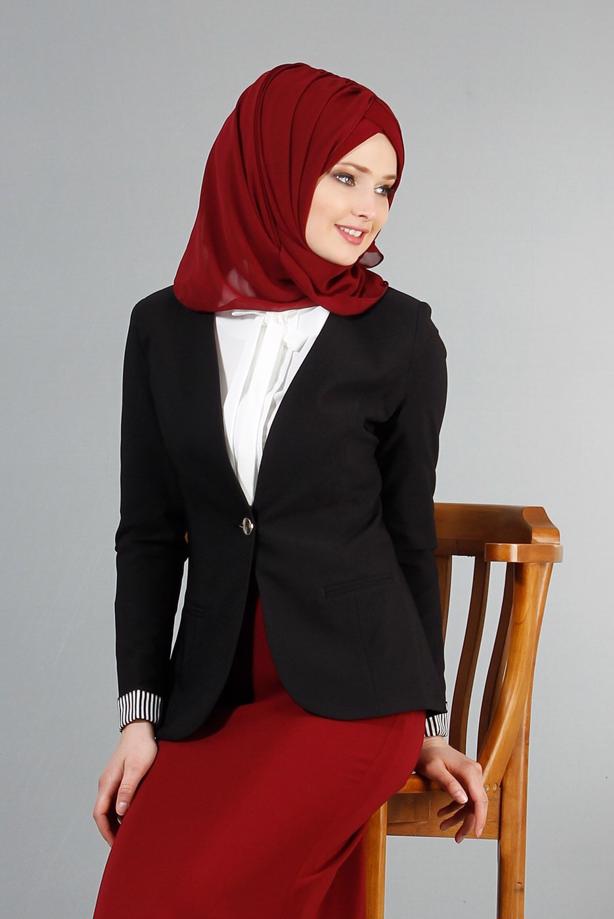 Vêtements hijab  T 4083 Kaside Çizgili Garnili Ceket - TRENDTESETTÜR