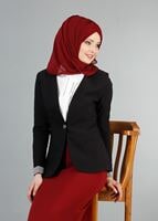 Vêtements hijab NOIR T 4083 Kaside Çizgili Garnili Ceket