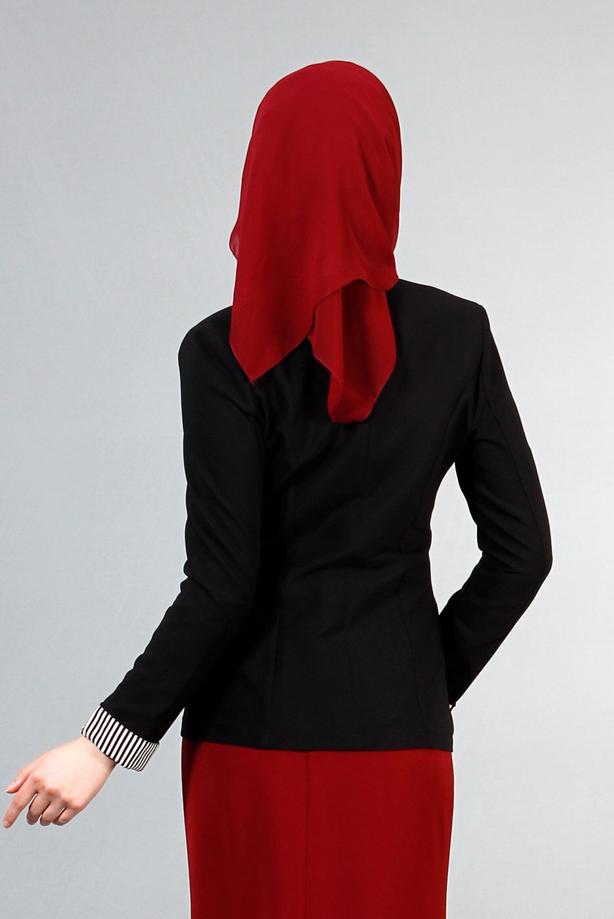 Vêtements hijab  T 4083 Kaside Çizgili Garnili Ceket - TRENDTESETTÜR