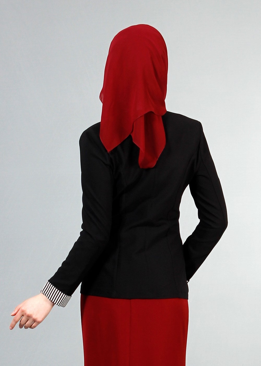 Vêtements hijab NOIR T 4083 Kaside Çizgili Garnili Ceket